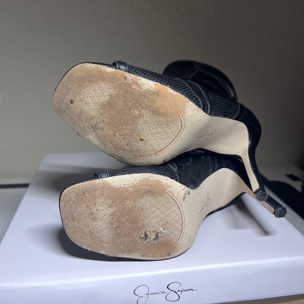 Women's Black Mesh Peep-Toe Stiletto Booties - Picture 5 of 5